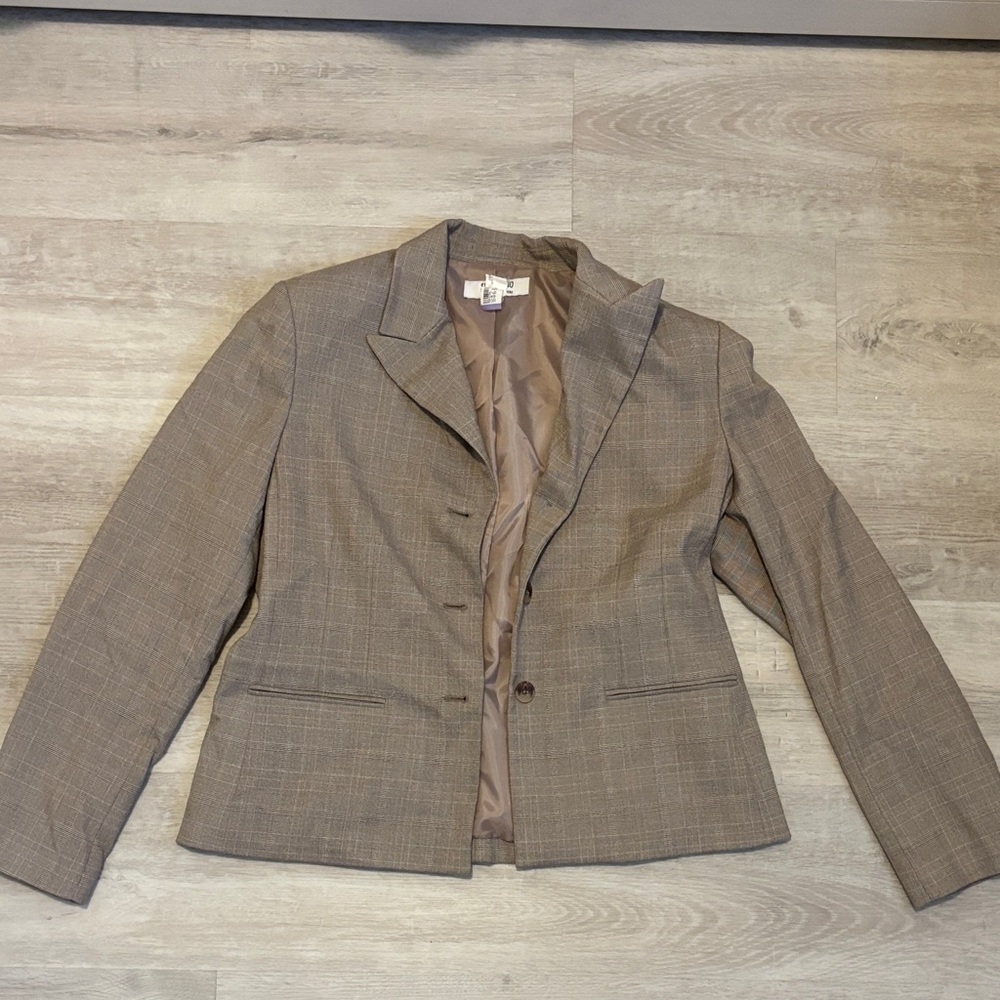 Suit Studio Plaid Blazer Jacket - Taupe Brown